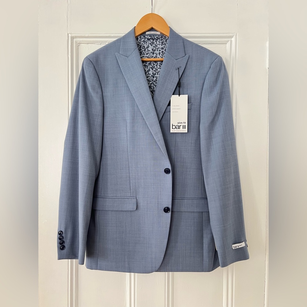 NWT Bar III Men's Slim Fit Power Stretch Suit Blazer Sz 42L Blue